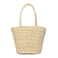 Borsa tote in paglia bianco crema con motivo a stella traforato e doppi manici intrecciati - Bianco Sporco
