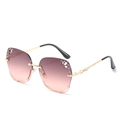 Frameless oversized sunglasses with pink-brown gradient lenses and butterfly accents - Ready Stock / Gold Frame Light Pink (Standard)