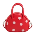 Sac à main demi-lune rouge à pois roses avec bandoulière amovible et fermeture éclair - Rouge
