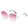 Chic rimless sunglasses with pink gradient wave lenses and golden hollow metal temples - Ready Stock / Standard (Inc. 13% VAT) Gold Frame, Gradient Purple