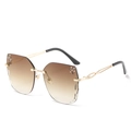 Lunettes de soleil papillon sans monture avec verres dégradés marron et strass - Monture Dorée Double Thé