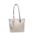 Bolso tote minimalista de cuero sintético blanco roto con asas marrones y pañuelo de seda - Blanco Roto