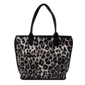 Graue Leopard-Canvas-Tasche mit verstärkten schwarzen Griffen für den Alltag - Schwarz