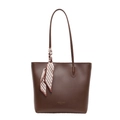 Bolso tote marrón oscuro de piel sintética con elegante pañuelo de seda y asas - Marrón