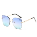 Frameless butterfly sunglasses with blue-green gradient lenses and rhinestone accents - Gold Frame Blue Green