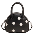 Sac à main noir à pois avec poignées et bandoulière amovible, style tendance 2025 - Noir