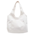 Borsa tote minimalista in velluto a coste beige con tasca frontale e rivetti in metallo - Bianco