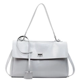 Borsa tote minimalista in pelle grigia con chiusura a scatto argento e dettaglio nappa - Blu
