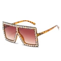 Oversized square crystal sunglasses with leopard temples and gradient brown lenses - Leopard Print Frame White Rhinestone