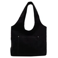 Grande borsa tote in velluto a coste nero con tasca a contrasto e rivetti argentati - Nero