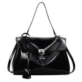 Borsa tote nera lucida con chiusura a scatto in metallo e tracolla da donna - Nero