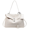 Borsa tote bianco crema con chiusura rotante in argento e ciondolo, stile borsa a tracolla - Bianco