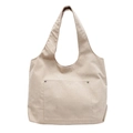 Borsa tote minimalista in velluto a coste beige con tasca frontale e borchie - Cachi
