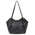 Borsa tote grigio scuro minimalista con fibbie in metallo e dettaglio logo WWTU - Nero