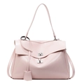 Borsa tote chic in pelle rosa chiaro con patta a V e chiusura rotante argentata - Rosa