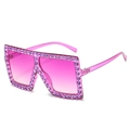 Oversized square pink sunglasses with purple rhinestones and gradient lenses for women - Purple Frame Purple Rhinestone