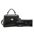 Set nero da 3 pezzi con borsa a mano, pochette e portamonete in finta pelle liscia - Nero