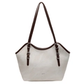 Grande borsa tote bianco sporco con finiture in pelle marrone e tracolla regolabile - Bianco Sporco