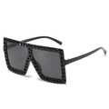 Oversized black square sunglasses with black rhinestones and tinted lenses - Black Frame Black Rhinestones