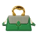 Green box bag with herringbone weave flap and artistic golden lava handle - Green