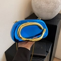 Electric blue metallic clutch with gold C-handle and chain strap for evening events - Blue