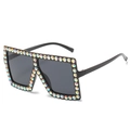 Oversized square sunglasses in black frame with rainbow AB rhinestones and dark grey lenses - Black Frame Colorful Rhinestone