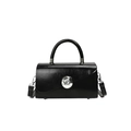 Modern black glossy square handbag with a silver metal ball clasp and top handle - Black