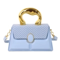 Light blue contrast box bag with woven chevron flap and artistic irregular gold handle - Blue