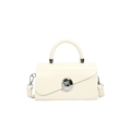 Creamy white minimalist crossbody box bag with silver metal dome buckle and top handle - White