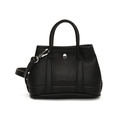 Mini black lychee pattern leather tote bag with silver snap button and crossbody strap - Lychee-Textured PU / Black