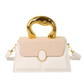 Modern white crossbody bag featuring cream woven texture and liquid gold metal handle - White