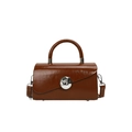 Chic brown leather box bag with silver metal buckle and detachable shoulder strap - Brown