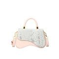 Borsa a sella rosa con patta in pelle di serpente bianca e dettagli dorati - Rosa
