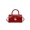 Red glossy small square handbag with silver metal ball clasp and top handle - Red