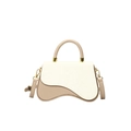 Elegante borsa box bicolore beige e crema con trama a coccodrillo e hardware oro - Cachi