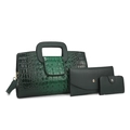 Dettagli della borsa verde scuro con motivo a coccodrillo, portafoglio e porta carte - Verde