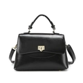 Sac à main trapèze noir brillant avec boucle carrée dorée et poignée élégante - Noir Sac simple