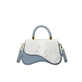 Chic women's box bag in blue and white snake pattern with unique wave base - Blue