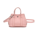 Mini pink crossbody bag in pebbled leather with silver hardware and top handles - Lychee-Textured PU / Pink