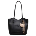 Borsa tote in pelle sintetica nera con tasca esterna e ciondolo a forma di orso - Nero Con Pendente