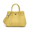 Mini yellow lychee texture leather tote bag with dual handles and detachable silver strap - Lychee-Textured PU / Yellow