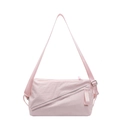 Pink canvas crossbody bag featuring adjustable wide strap and unique diagonal zipper pocket - Pink