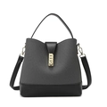 Sac seau tissé gris avec bordure en cuir noir et fermoir métallique doré de face - Sac Unique / Noir