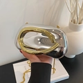 Silver mirror evening clutch with gold ring handle and detachable chain strap - Silver-Gold Mix