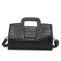 Black tote bag with crocodile pattern and silver hardware for women fashion - Black