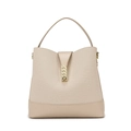 Borsa a secchiello minimalista in tela beige con finiture in ecopelle e fibbia dorata - Bianco Sporco