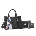 Set 3 pezzi borse nere da donna con borsa tote, portafoglio e pochette in pelle martellata - Nero