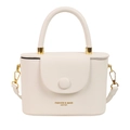 Minimalist cream white leather box bag with round handle and gold-tone hardware - White
