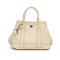 Mini cream pebble grain leather tote bag with silver hardware and shoulder strap - Lychee-Textured PU / Off White