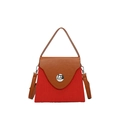Chic red and brown color-block box bag with pleated texture and silver metal buckle - Red